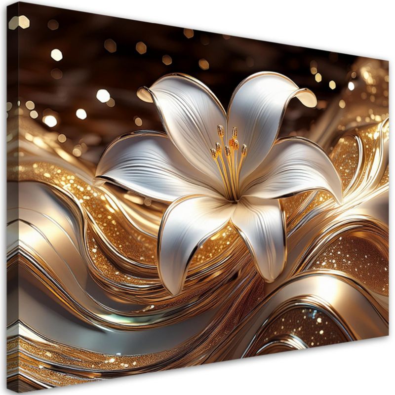 Obraz do salonu sypialni Feeby Diament Złoty Kwiat Lilii 90x60 cm 1szt