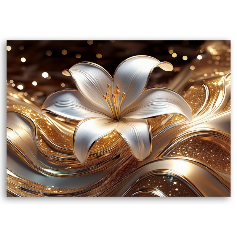 Obraz do salonu sypialni Feeby Diament Złoty Kwiat Lilii 90x60 cm 1szt