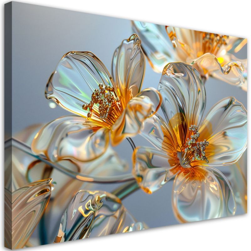 Obraz do salonu sypialni Feeby Diamentowe Szklane Kwiaty Szary 90x60 cm 1szt