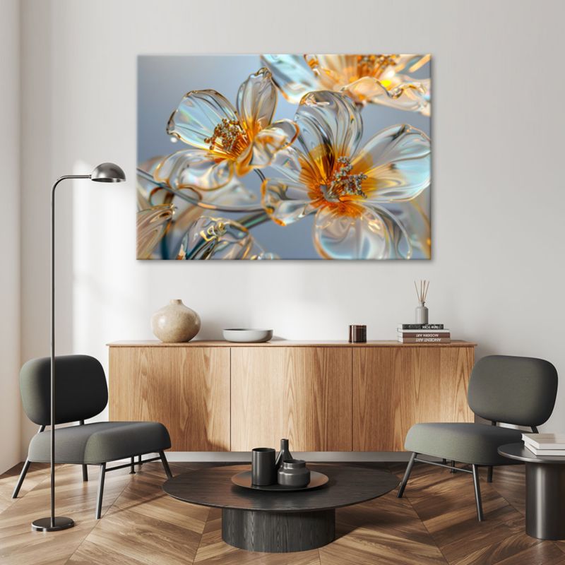 Obraz do salonu sypialni Feeby Diamentowe Szklane Kwiaty Szary 90x60 cm 1szt