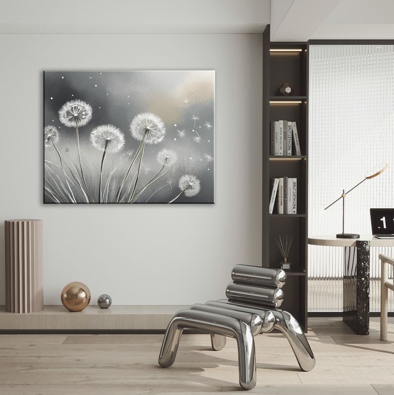 Obraz do salonu sypialni Feeby Dmuchawce Rośliny Szary 100x70 cm 1szt