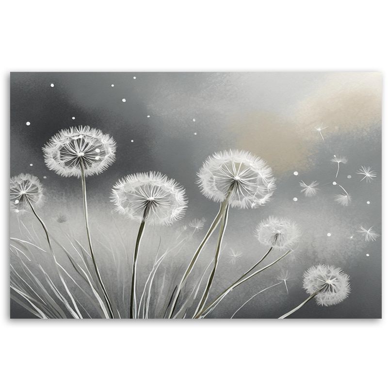 Obraz do salonu sypialni Feeby Dmuchawce Rośliny Szary 60x40 cm 1szt
