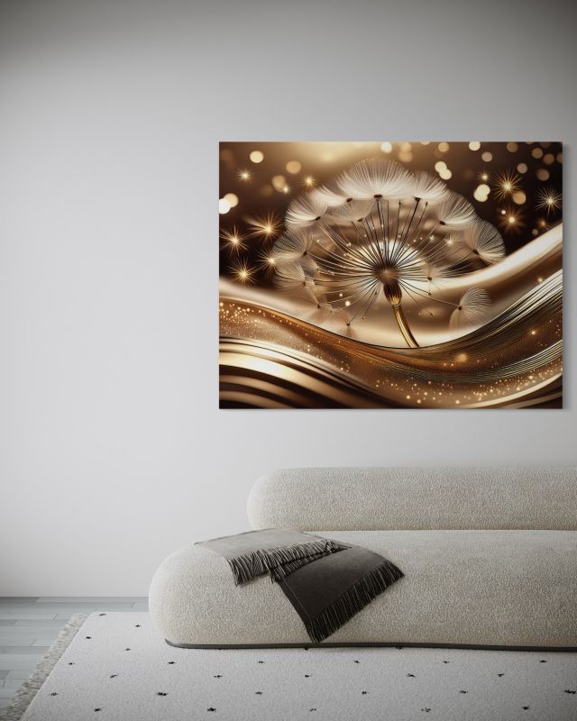 Obraz do salonu sypialni Feeby Dmuchawiec Złoty Glamour 100x70 cm 1szt