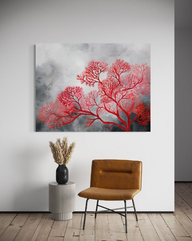 Obraz do salonu sypialni Feeby Drzewa Rośliny Czerwony 100x70 cm 1szt