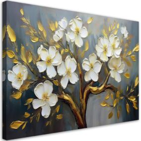 Obraz do salonu sypialni Feeby Drzewo Białe Kwiaty Rośliny 120x80 cm 1 szt