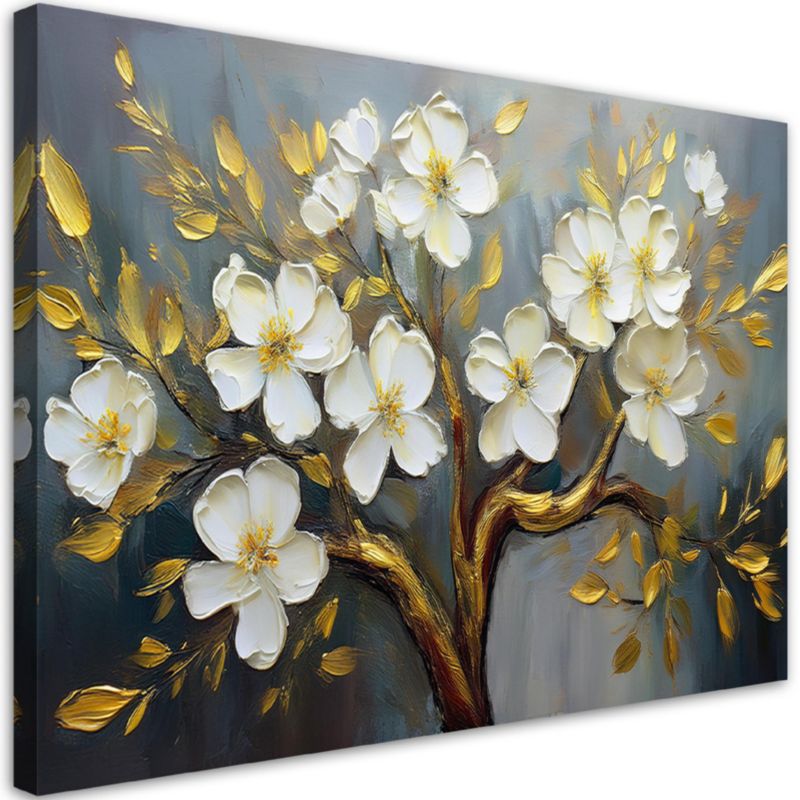 Obraz do salonu sypialni Feeby Drzewo Białe Kwiaty Rośliny 90x60 cm 1 szt