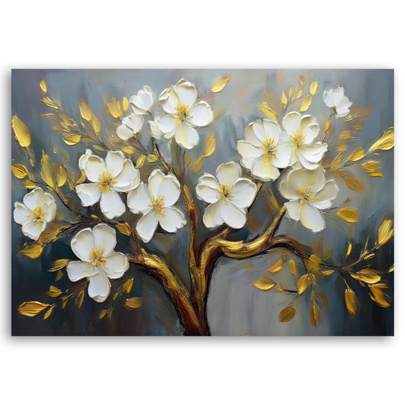 Obraz do salonu sypialni Feeby Drzewo Białe Kwiaty Rośliny 90x60 cm 1 szt