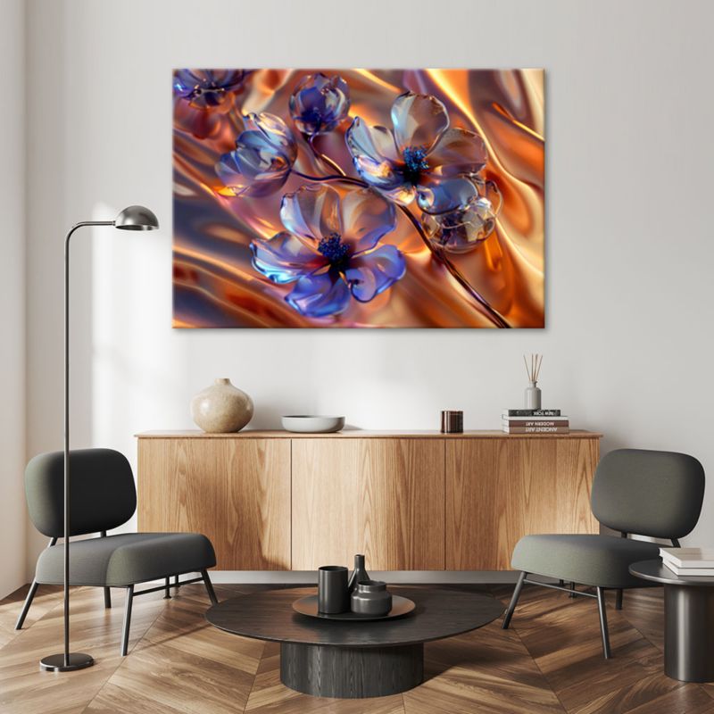 Obraz do salonu sypialni Feeby Ekskluzywne Szklane Kwiaty Złoty 90x60 cm 1szt