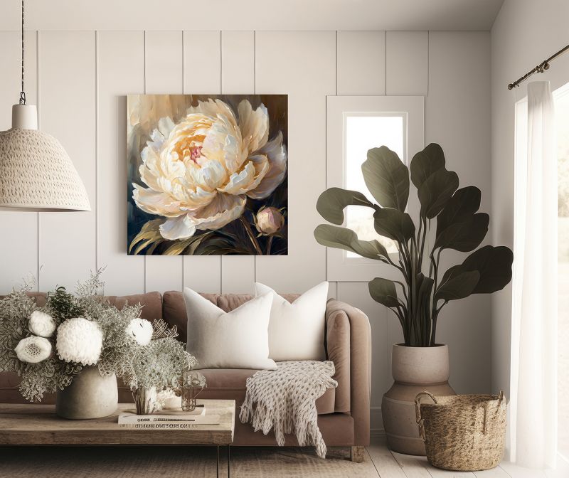 Obraz do salonu sypialni Feeby Elegancka Piwonia w beżu 30x30 cm 1szt