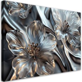 Obraz do salonu sypialni Feeby Eleganckie Srebrne Szklane Kwiaty 60x40 cm 1szt