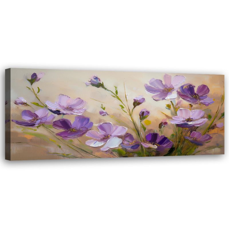 Obraz do salonu sypialni Feeby Fioletowe Kwiaty Rośliny Beżowy 120x40 cm 1 szt
