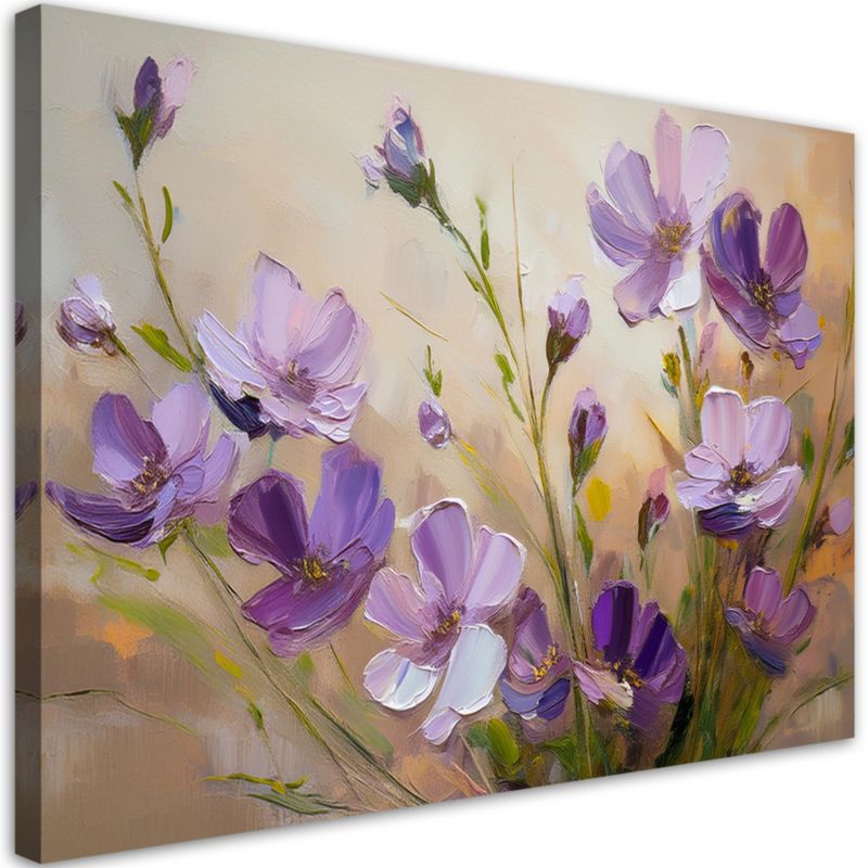 Obraz do salonu sypialni Feeby Fioletowe Kwiaty Rośliny Natura 90x60 cm 1 szt