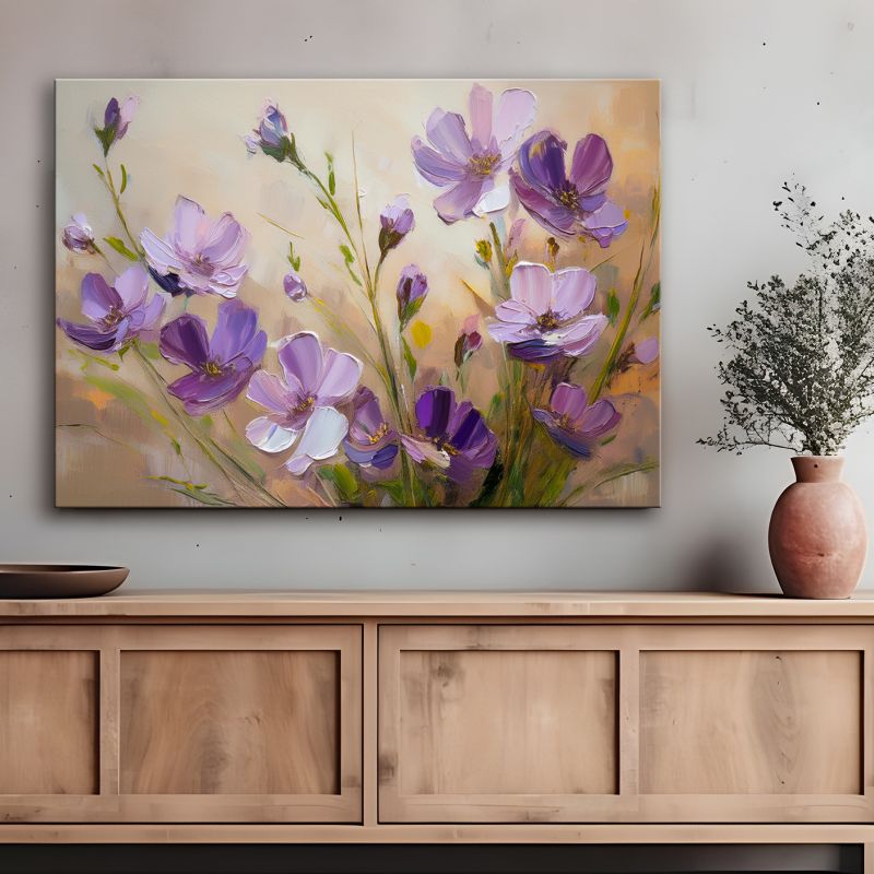Obraz do salonu sypialni Feeby Fioletowe Kwiaty Rośliny Natura 90x60 cm 1 szt