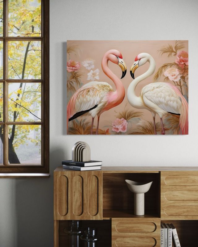 Obraz do salonu sypialni Feeby Flamingi Ptaki Różowy 60x40 cm 1szt
