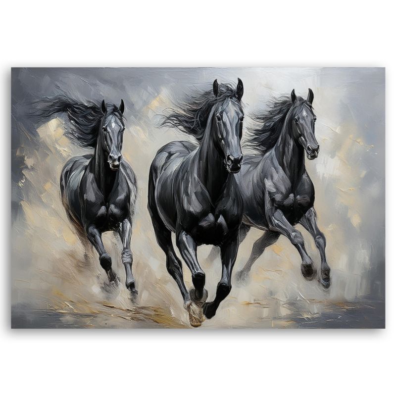 Obraz do salonu sypialni Feeby Galopujące Czarne Konie 100x70 cm 1szt