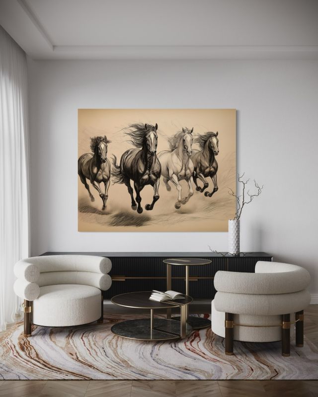 Obraz do salonu sypialni Feeby Galopujące Konie Vintage 100x70 cm 1szt