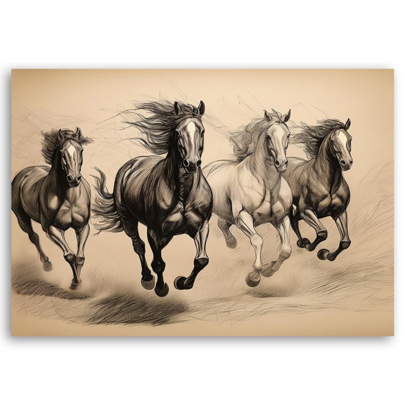 Obraz do salonu sypialni Feeby Galopujące Konie Vintage 100x70 cm 1szt
