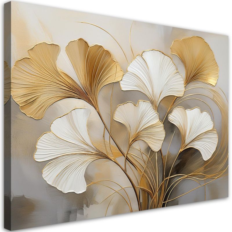 Obraz do salonu sypialni Feeby Ginko Liście Botanika Beżowy 120x80 cm 1szt
