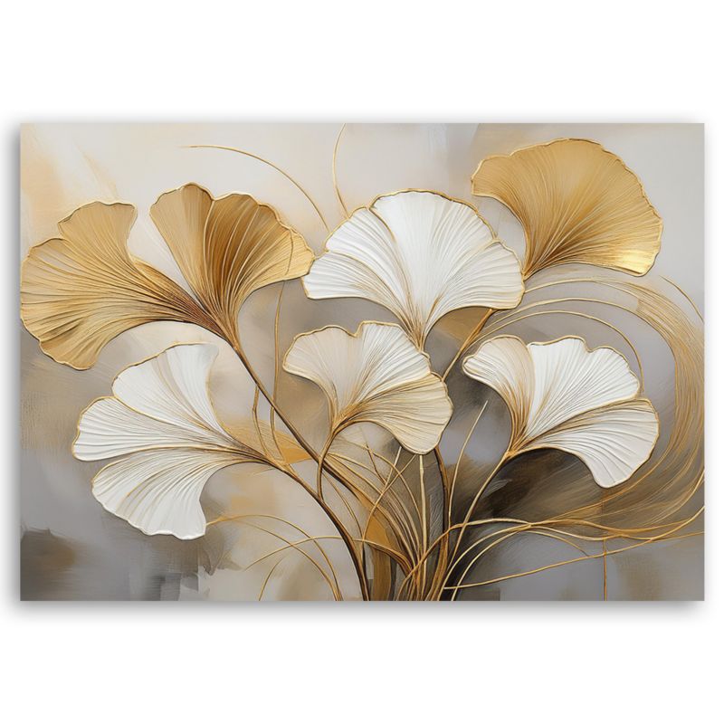 Obraz do salonu sypialni Feeby Ginko Liście Botanika Beżowy 90x60 cm 1szt
