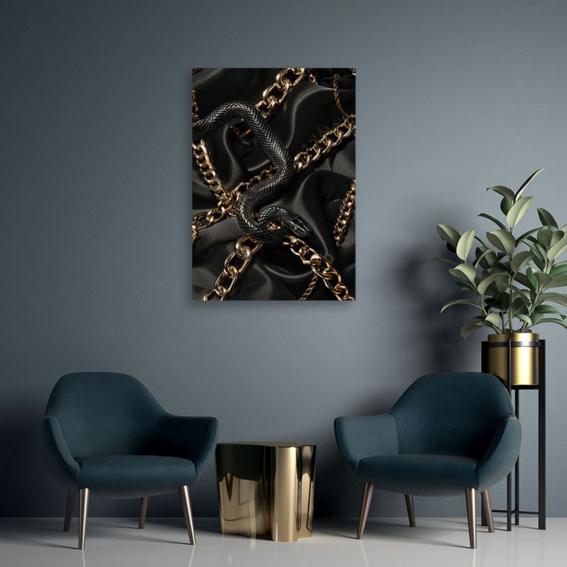Obraz do salonu sypialni Feeby Glamour Wąż Czarny Złoty 70x100 cm 1szt