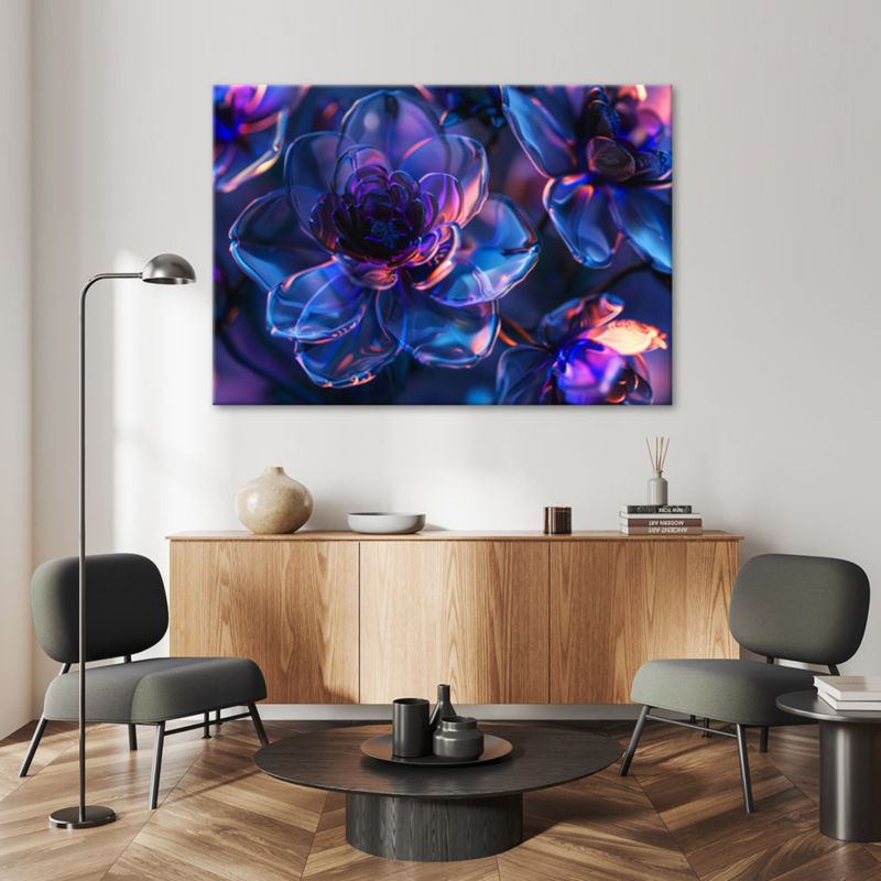 Obraz do salonu sypialni Feeby Granatowe Szklane Kwiaty 100x70 cm 1szt