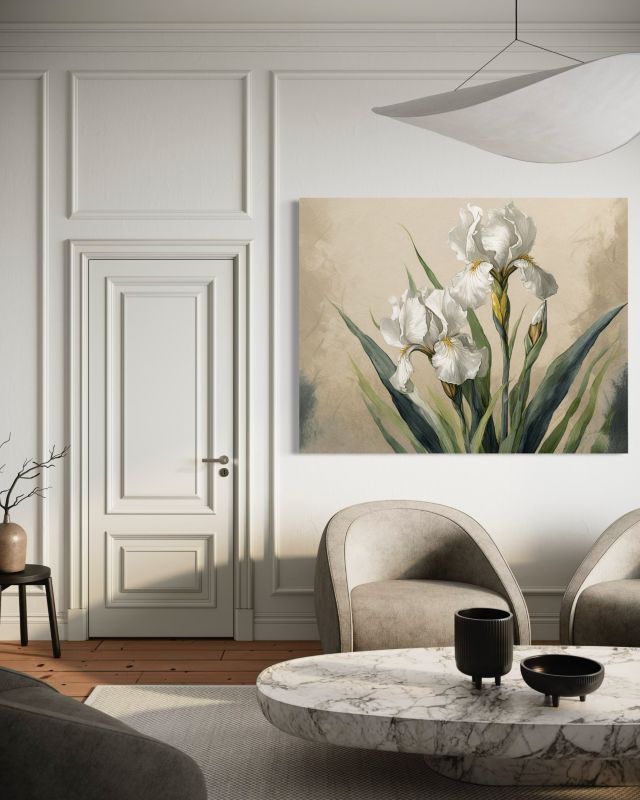 Obraz do salonu sypialni Feeby Irysy Białe Kwiaty 90x60 cm 1szt