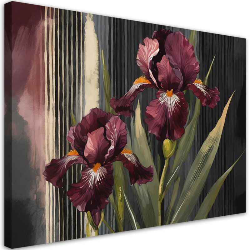 Obraz do salonu sypialni Feeby Irysy Kwiaty Czerwone Botanika 120x80 cm 1szt