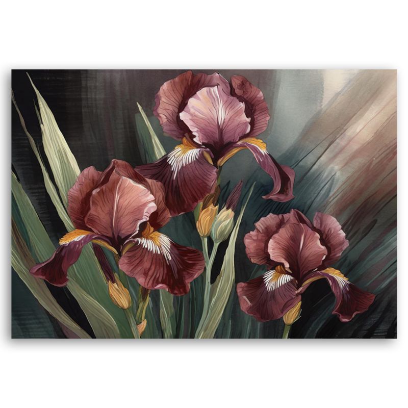 Obraz do salonu sypialni Feeby Irysy Kwiaty Rośliny Czerwony 120x80 cm 1szt