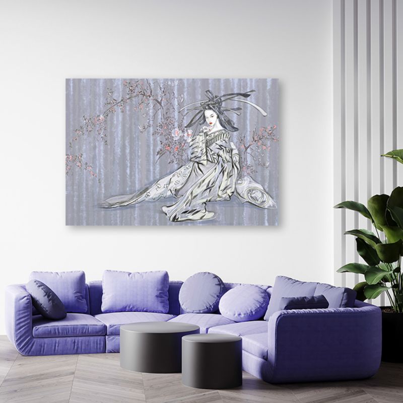 Obraz do salonu sypialni Feeby Japońska Gejsza Niebieski 60x40cm 1szt