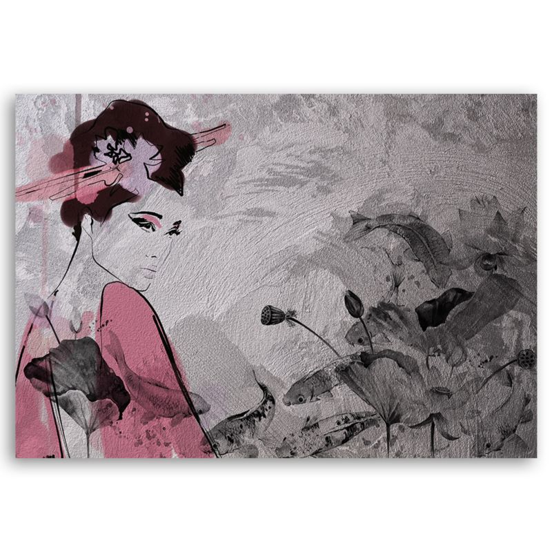 Obraz do salonu sypialni Feeby Japońska Gejsza Różowy 90x60cm 1szt