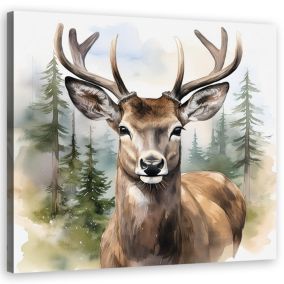 Obraz do salonu sypialni Feeby Jeleń Drzewa Las Pejzaż 50x50 cm 1szt