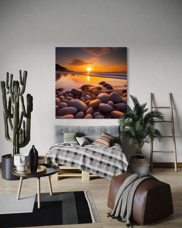 Obraz do salonu sypialni Feeby Kamienie Pejzaż Zachód Słońca 60x60 cm 1szt
