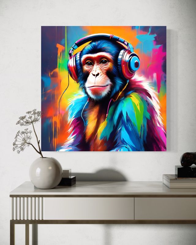 Obraz do salonu sypialni Feeby Kolorowa Małpa Dj 60x60 cm 1szt