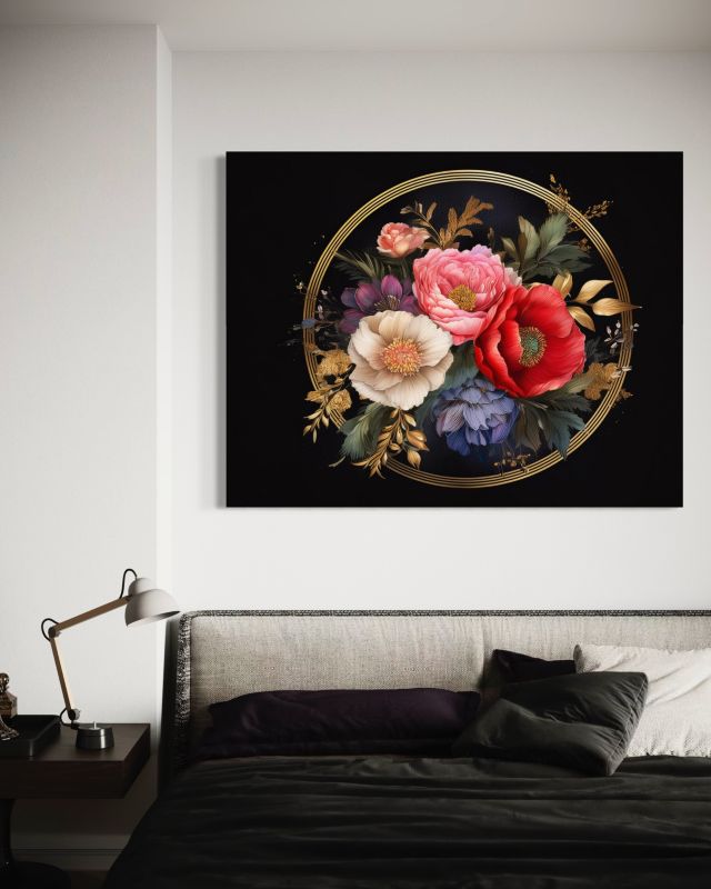 Obraz do salonu sypialni Feeby Kolorowe Kwiaty Czarny 120x80 cm 1szt