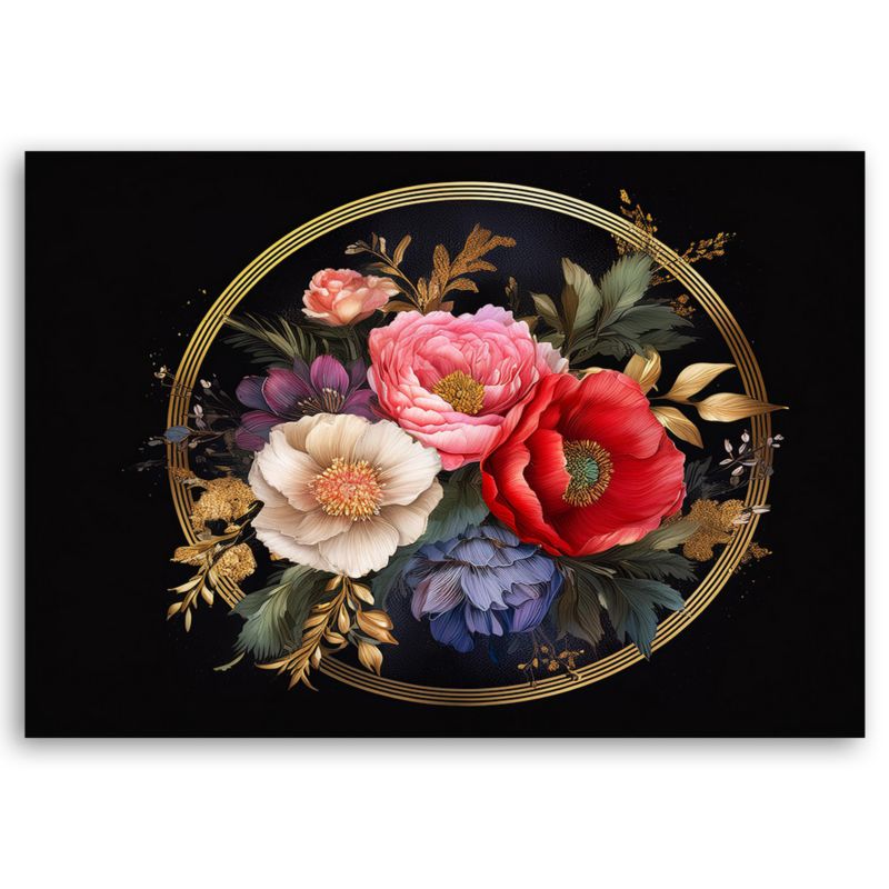 Obraz do salonu sypialni Feeby Kolorowe Kwiaty Czarny 120x80 cm 1szt