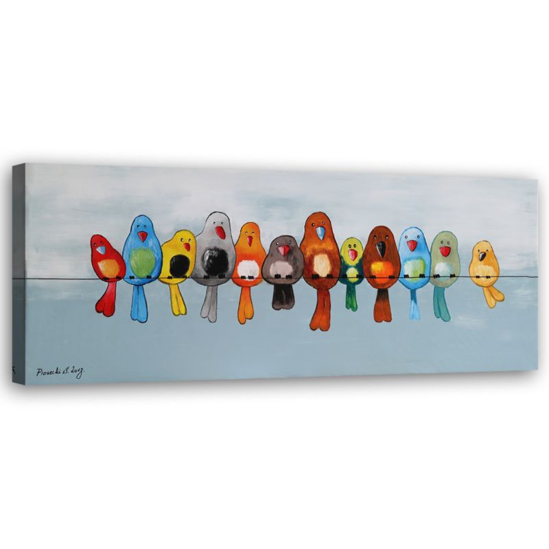 Obraz do salonu sypialni Feeby Kolorowe Ptaki na gałęzi 90x30cm 1szt