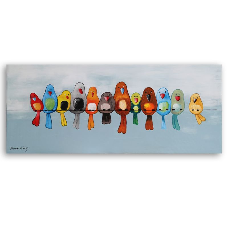 Obraz do salonu sypialni Feeby Kolorowe Ptaki na gałęzi 90x30cm 1szt