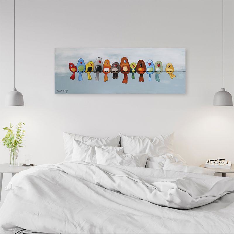 Obraz do salonu sypialni Feeby Kolorowe Ptaki na gałęzi 90x30cm 1szt