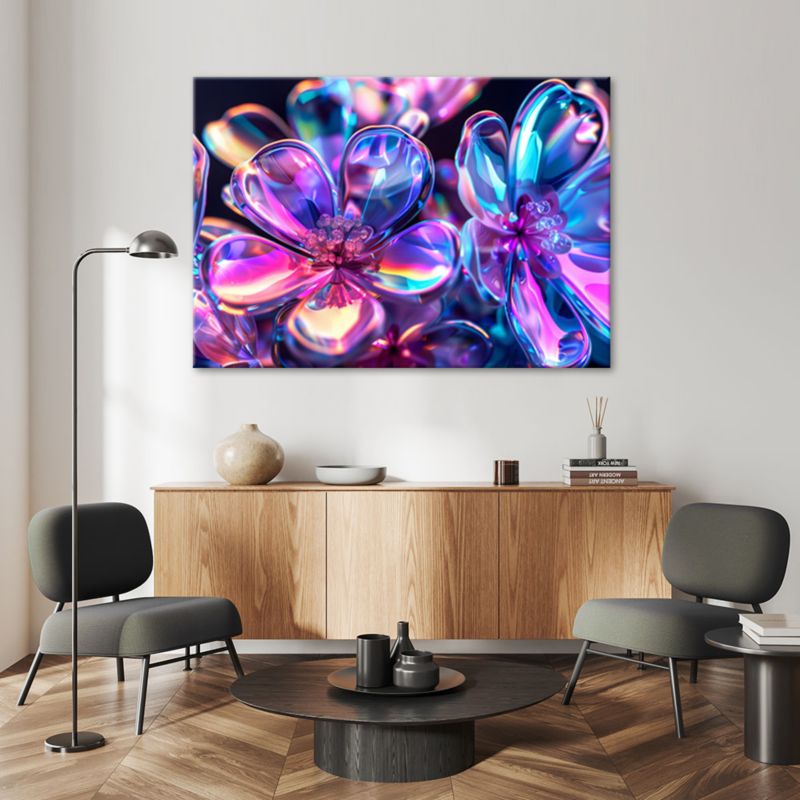 Obraz do salonu sypialni Feeby Kolorowe Szklane Kwiaty 90x60 cm 1szt