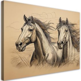 Obraz do salonu sypialni Feeby Konie Vintage Beżowe 90x60 cm 1szt