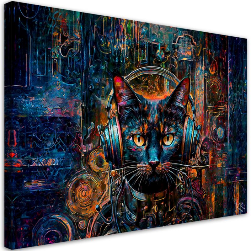 Obraz do salonu sypialni Feeby Kot DJ Abstrakcja Kolorowy 100x70 cm 1szt