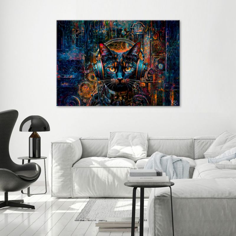 Obraz do salonu sypialni Feeby Kot DJ Abstrakcja Kolorowy 100x70 cm 1szt