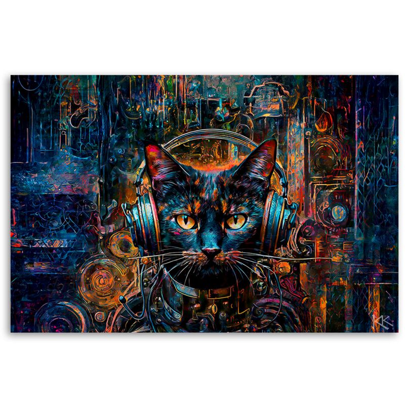 Obraz do salonu sypialni Feeby Kot DJ Abstrakcja Kolorowy 100x70 cm 1szt