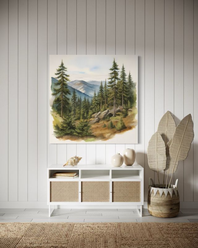Obraz do salonu sypialni Feeby Krajobraz Góry Las 60x60 cm 1szt