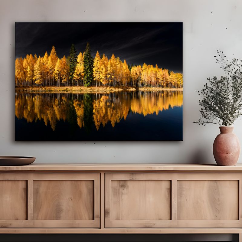 Obraz do salonu sypialni Feeby Krajobraz Las Natura Złoty 100x70 cm 1 szt