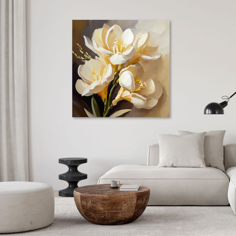 Obraz do salonu sypialni Feeby Kremowe Kwiaty Piwonie Malowane 50x50 cm 1szt