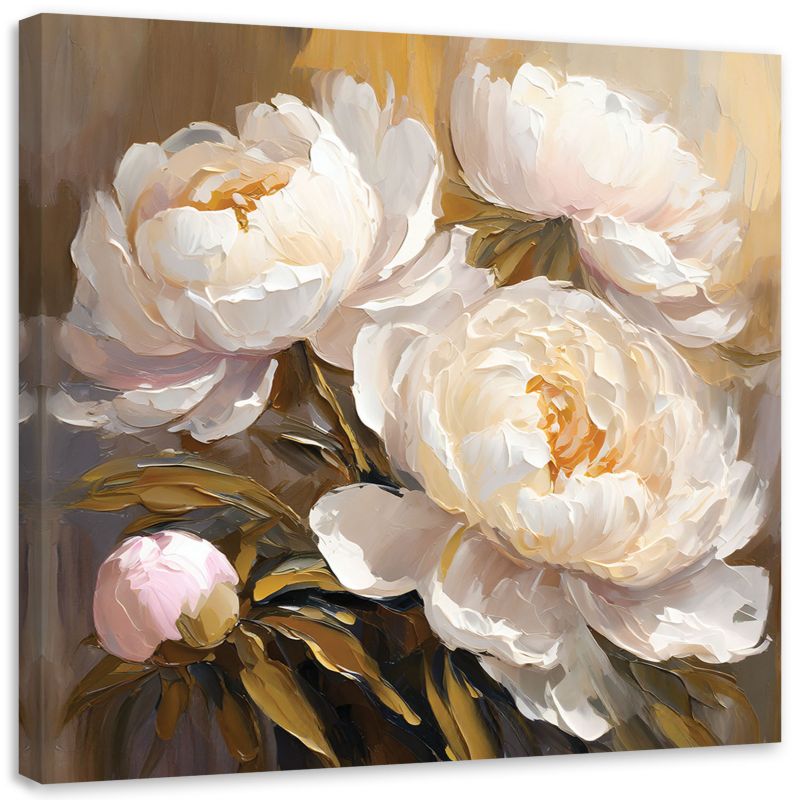 Obraz do salonu sypialni Feeby Kremowe Piwonie Kwiaty Nowoczesne 60x60 cm 1szt
