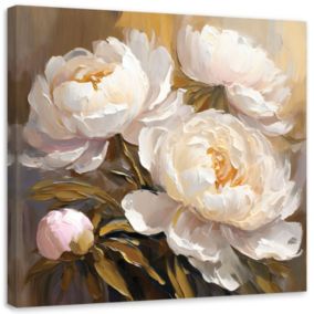 Obraz do salonu sypialni Feeby Kremowe Piwonie Kwiaty Nowoczesne 60x60 cm 1szt
