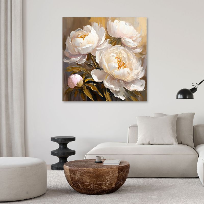 Obraz do salonu sypialni Feeby Kremowe Piwonie Kwiaty Nowoczesne 60x60 cm 1szt