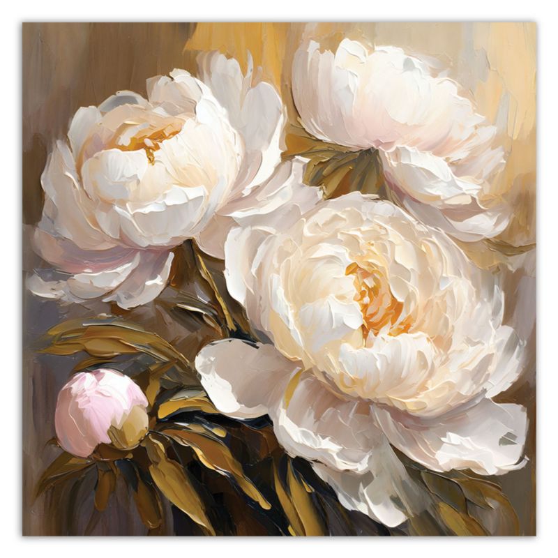 Obraz do salonu sypialni Feeby Kremowe Piwonie Kwiaty Nowoczesne 60x60 cm 1szt